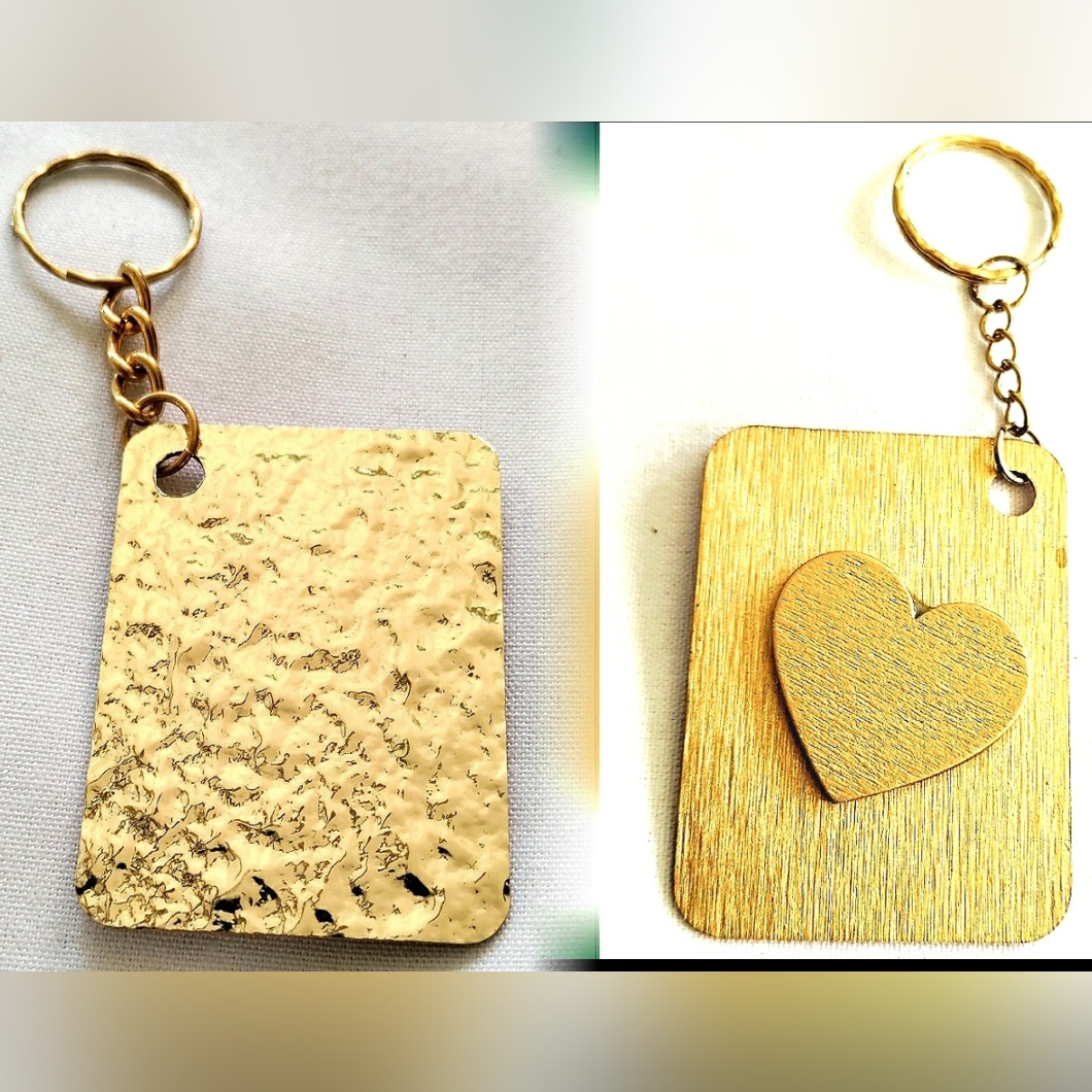 New Handmade Keychain Bag Tag! Gold Muro. Gold Wooden Heart. Unisex.